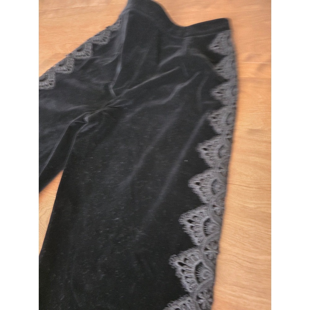 Commense Black Velvet Wide Leg Pants Sheer Lace Side Panel High Rise Large NEW - Picture 15 of 16
